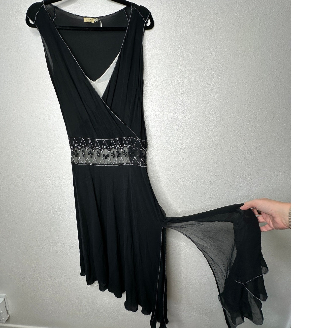 Vintage Max Studio Special Edition Black Ivory Sheer Silk Embroidered Dress S