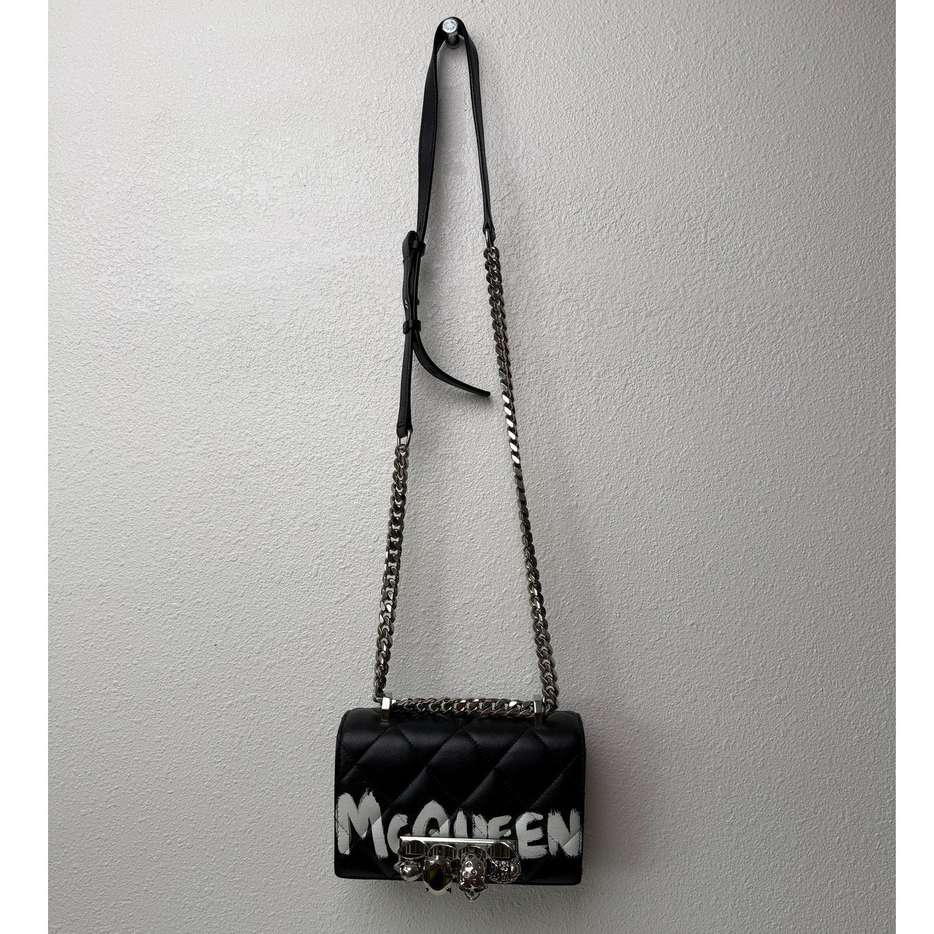 Alexander McQueen Mini Jewelled Satchel Graffiti Skull Crossbody Bag