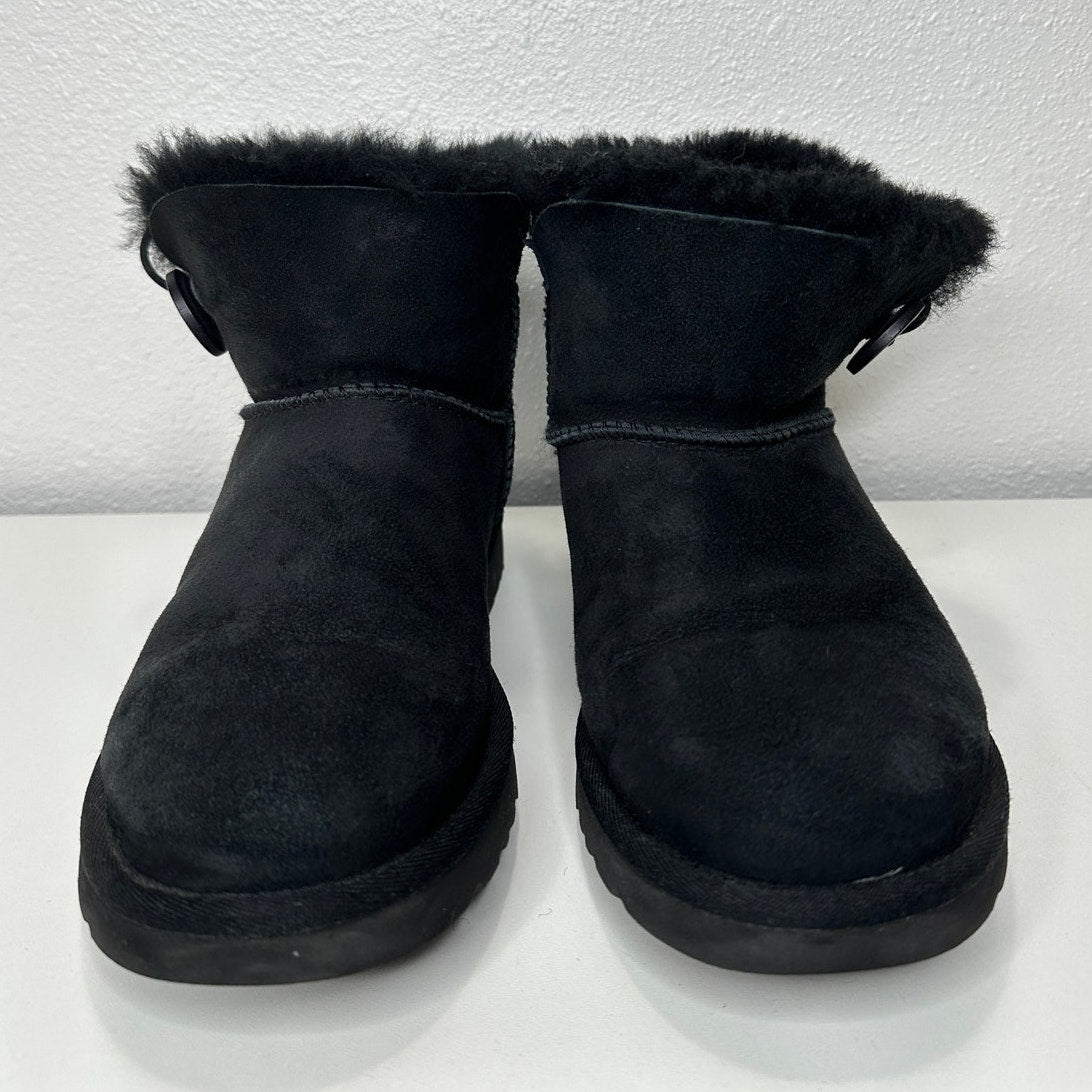 UGG Black Suede Furry Mini Bailey Button Ankle Boot 6