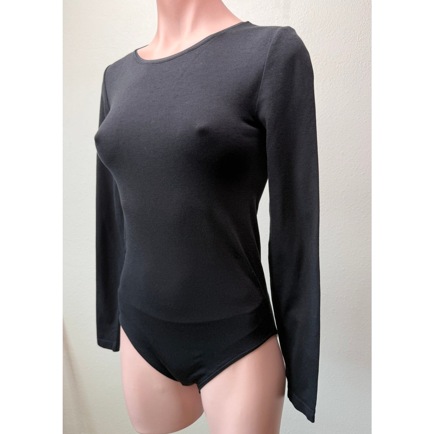 Wolford Black Long Sleeve Stretch Bodysuit Snap Closure Size M