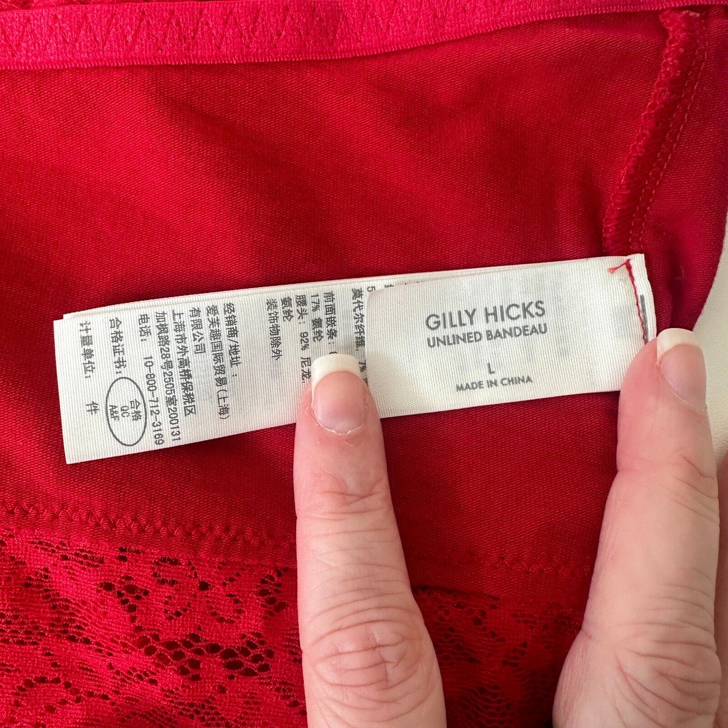 Gilly Hicks Bright Red Lace Design Stretch Relaxed Bandeau Top Large