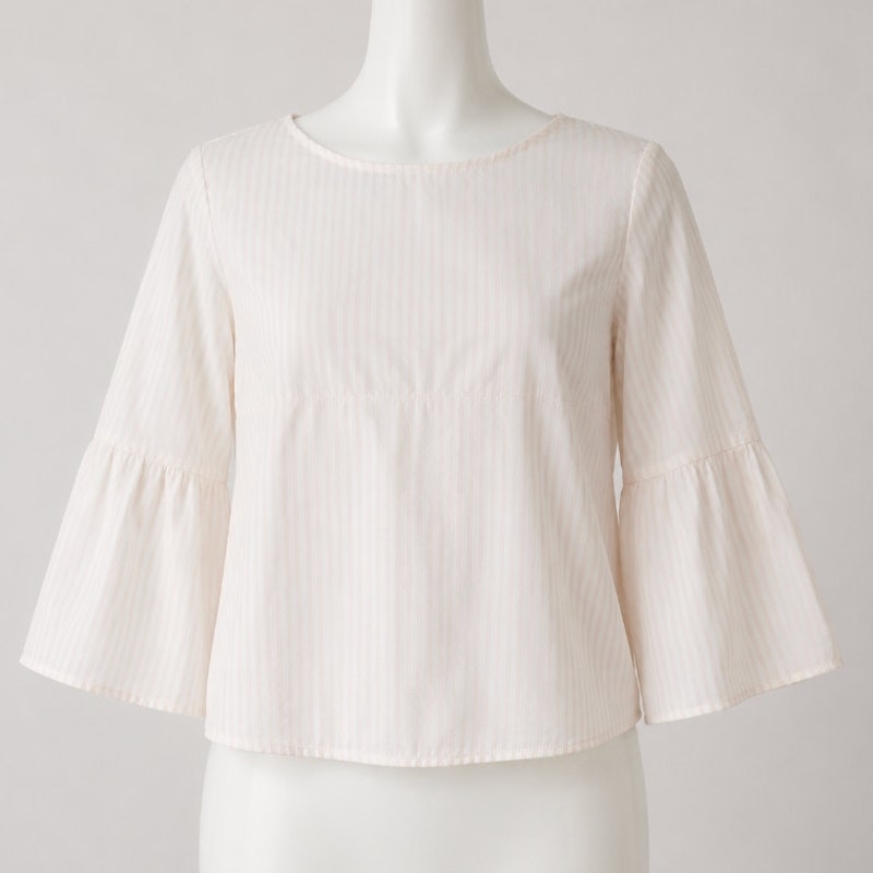 Madewell Apricot Ivory Poplin Stripe Ruffle Bell Sleeve Keyhole Back Blouse XS