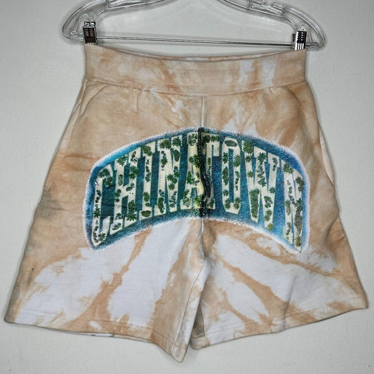 Chinatown Market Beige Tie Dye Island Arc SweatShorts Side and Back Pocket S