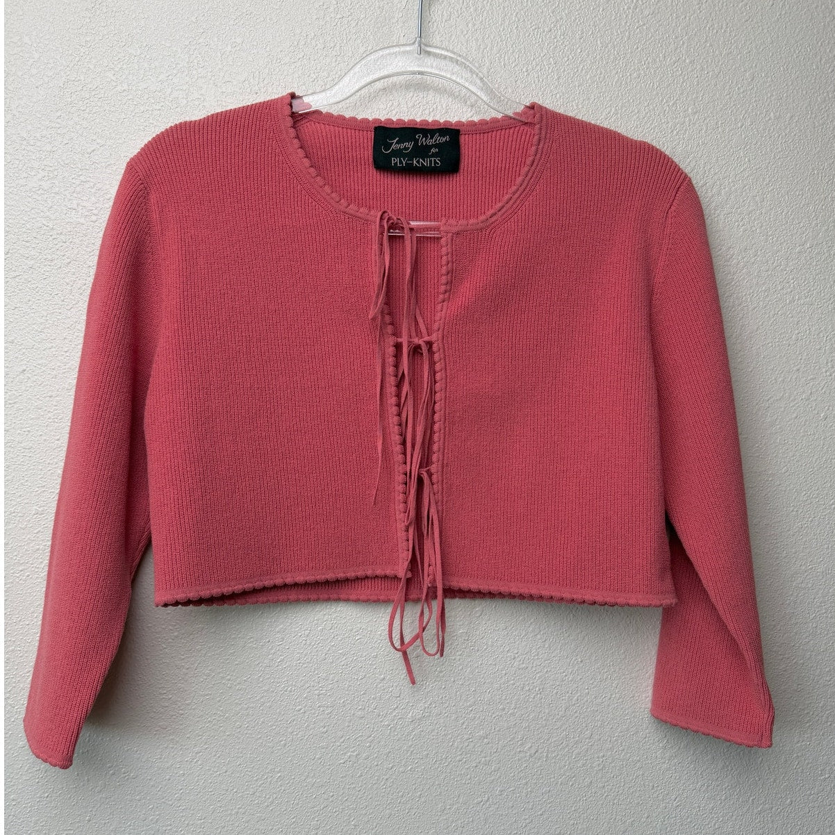 Jenny Walton Pink Scalloped Tie Front Cropped Cardigan Size L