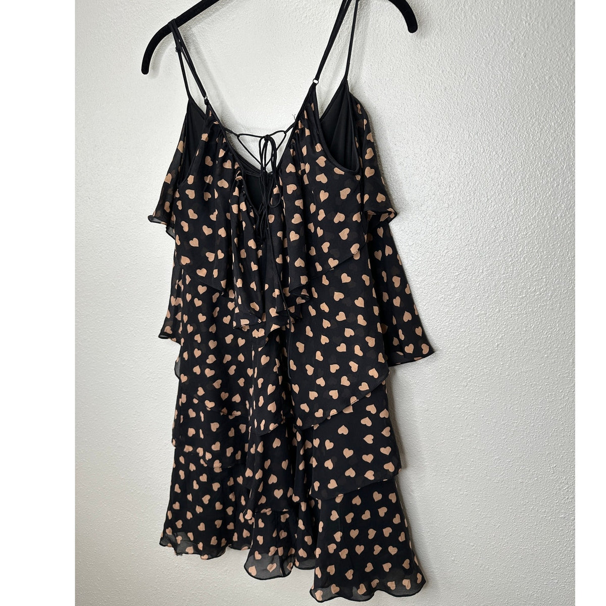 Carina Duek Black Peach Polka Dot Heart Vneck Tiered Ruffle Mini 40 / S