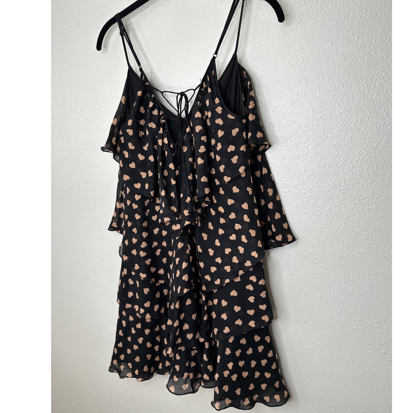Carina Duek Black Peach Polka Dot Heart Vneck Tiered Ruffle Mini 40 / S