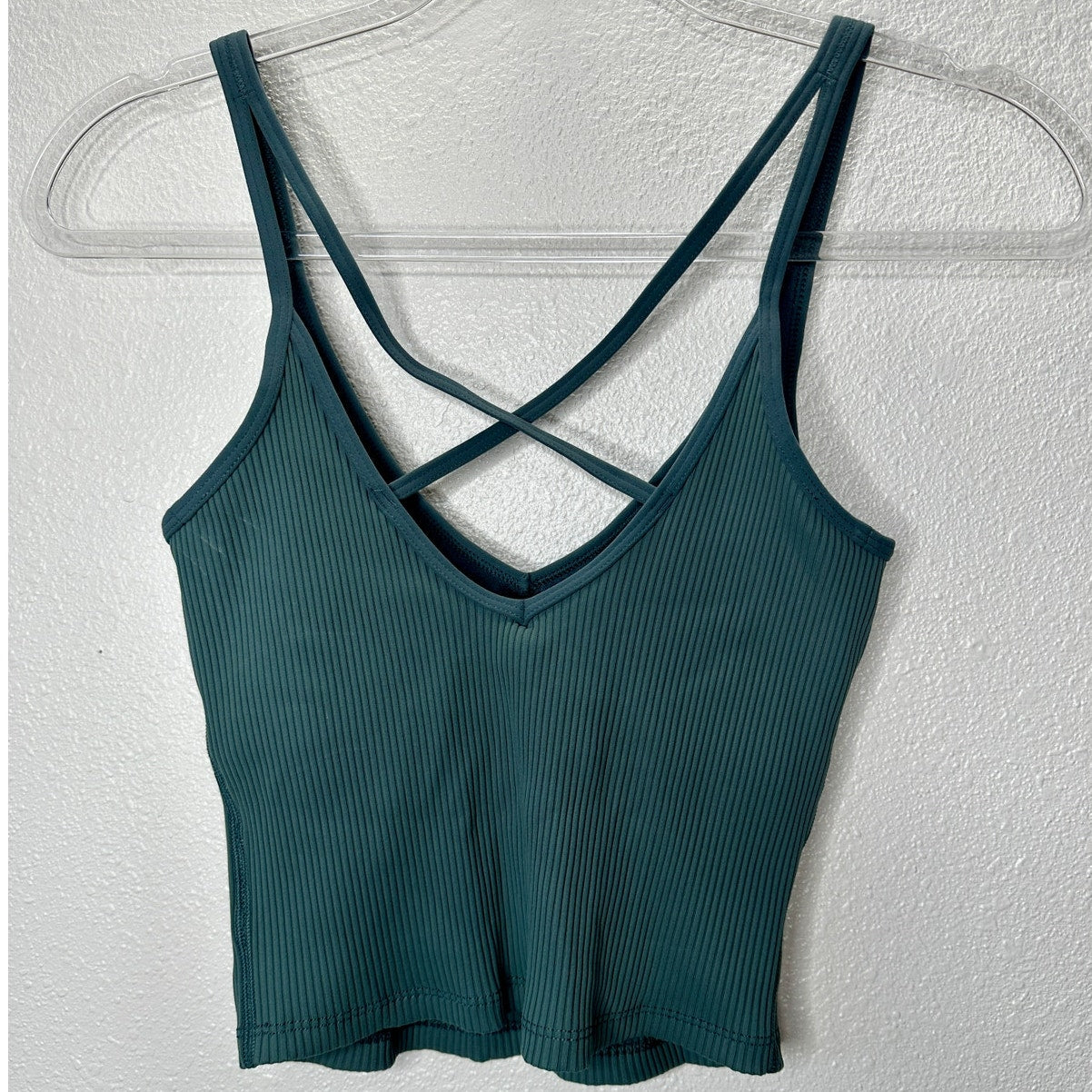 Vuori Steel Green Front V Strappy Back Rib Knit Sports Bra XS