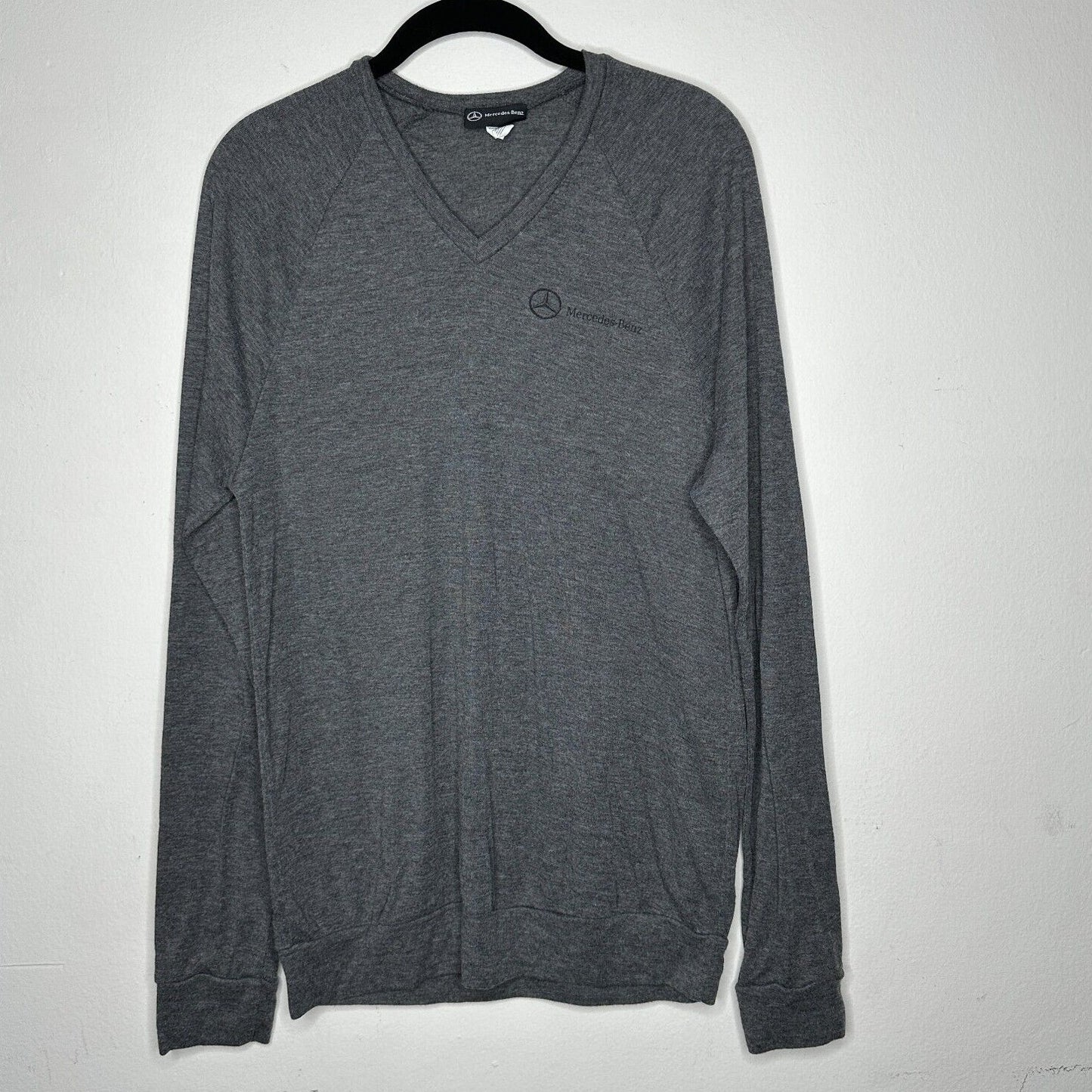 Mercedes Benz Logo Men's Ultra Thin Gray VNeck Long Sleeve Sweater Large