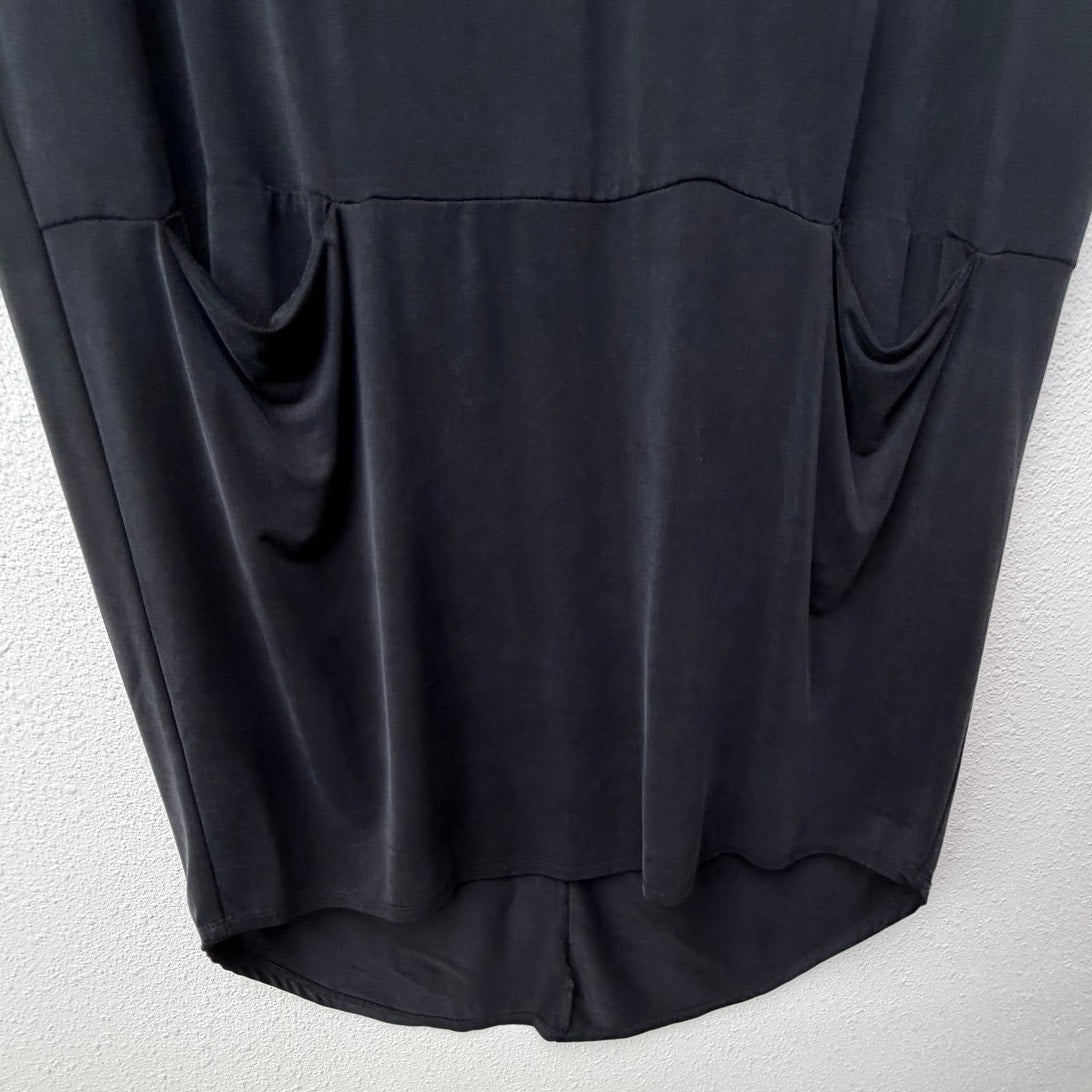 Dolan Left Coast Black Cupro V Neck Hi Low Pocket Dress XS