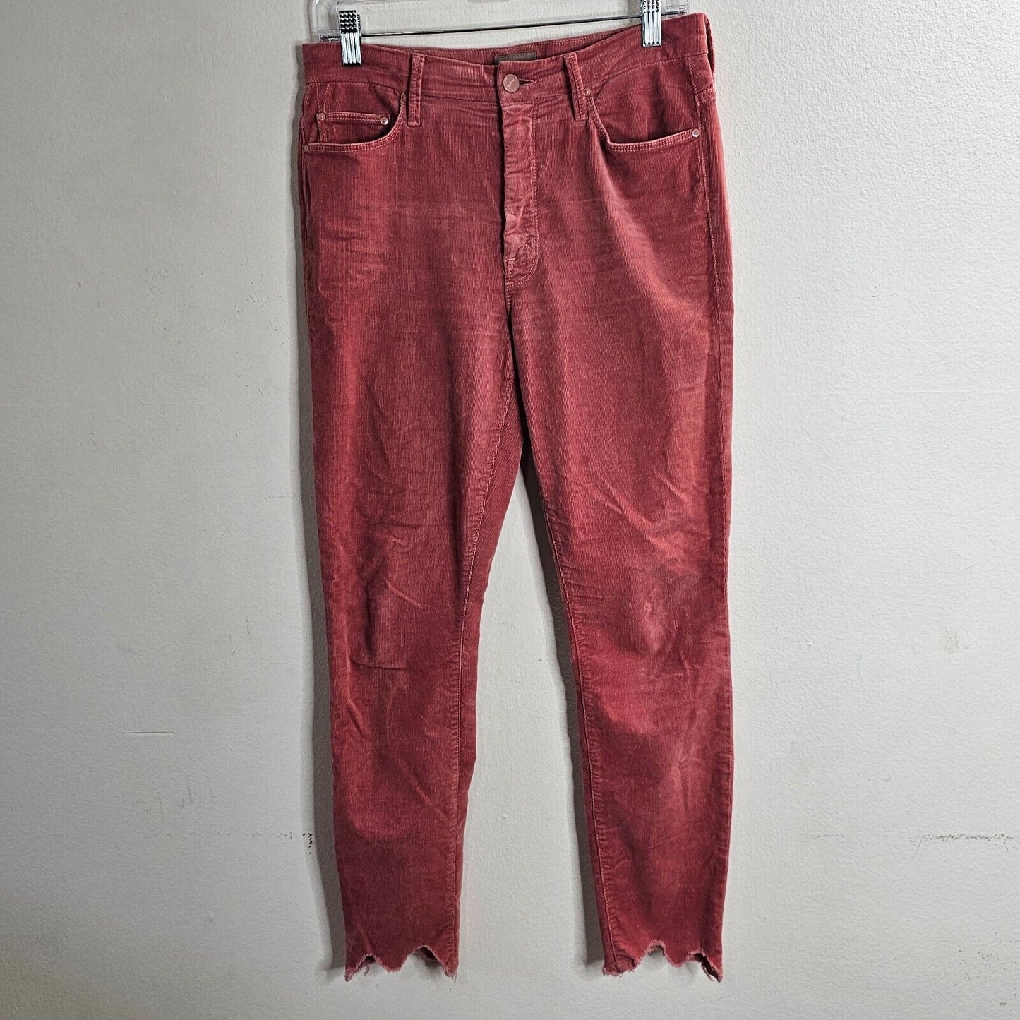 MOTHER Hopscotch Pink Looker Ankle Chew Corduroy Denim High Rise Skinny Jeans 29