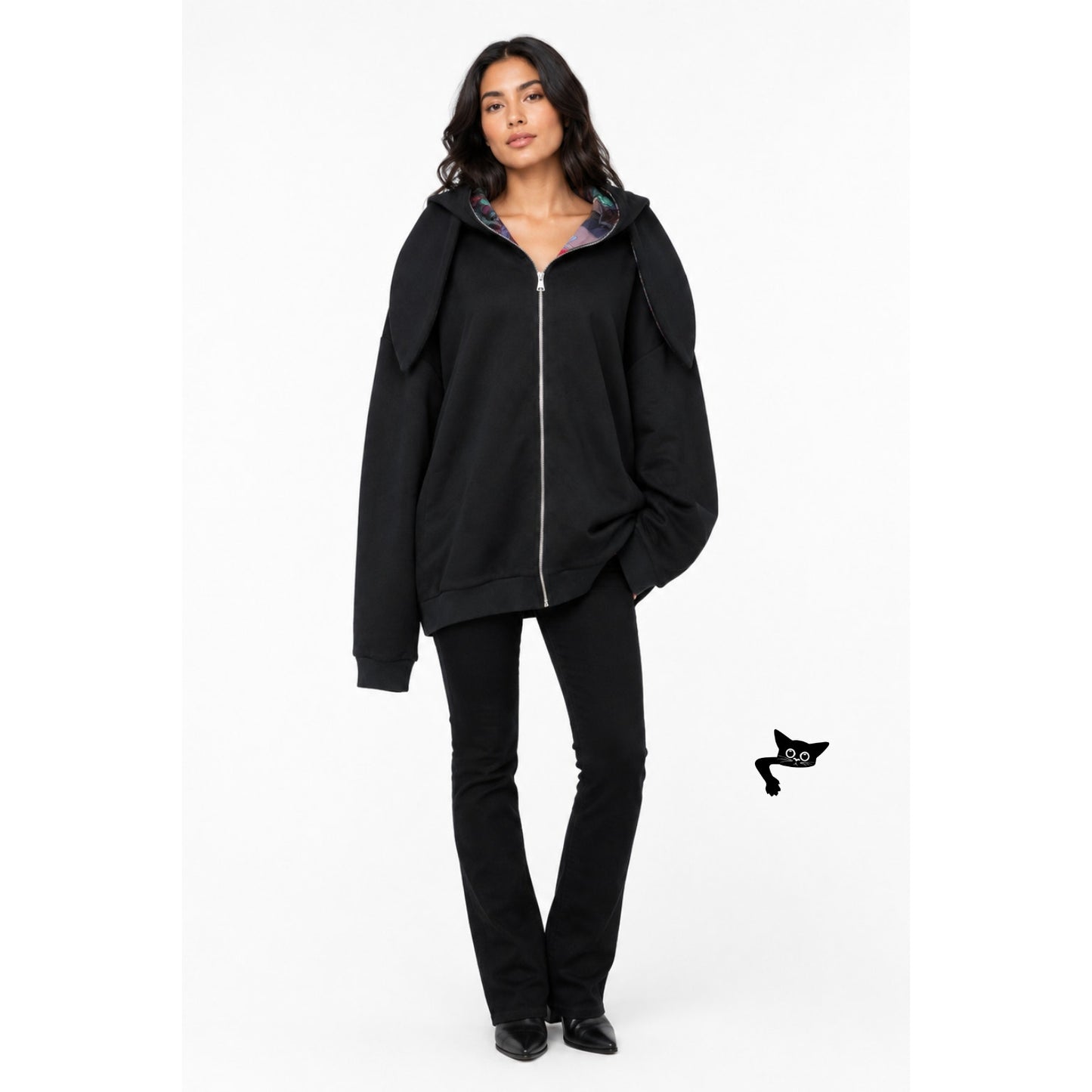 Natasha Zinko Unisex L Black Rabbit Ear Hoodie Oversized