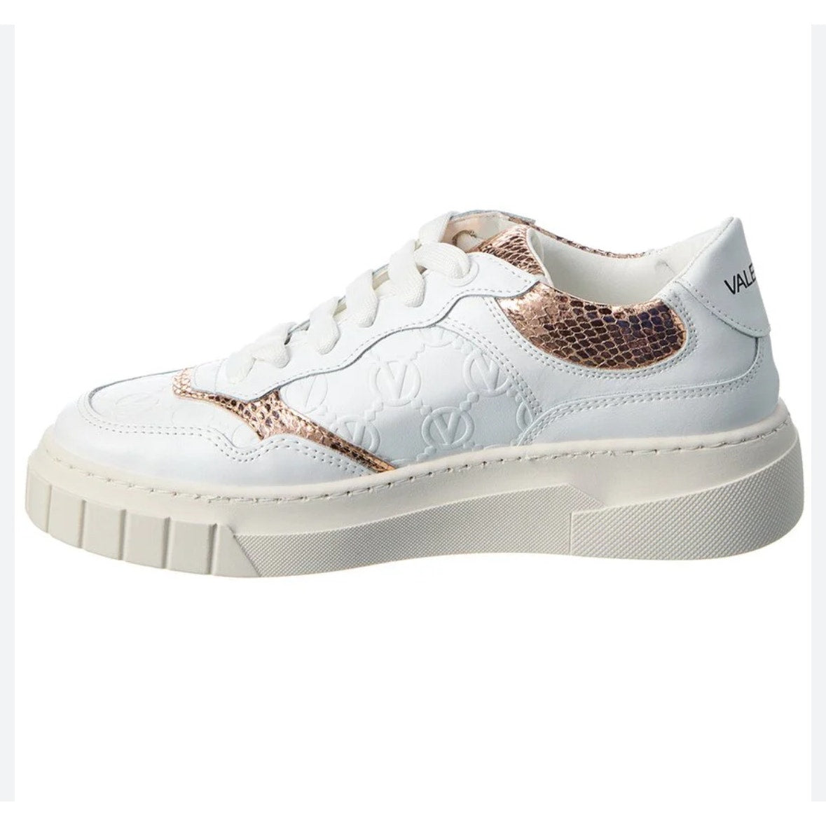 Valentino Minerva Monogram White & Rose Gold Leather Lace Sneaker 9