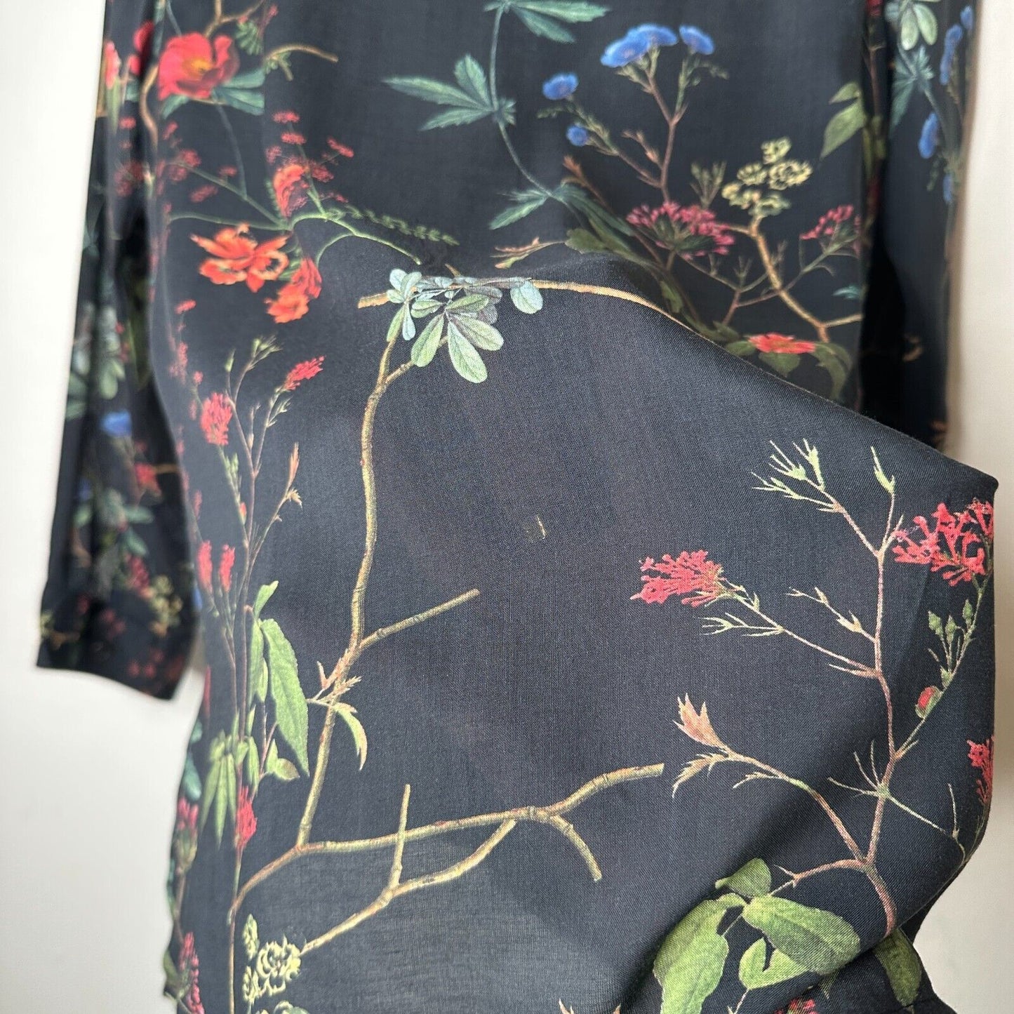 H&K Collection Botanical Floral Black Pink Blue Green Button Up Lightweight Top