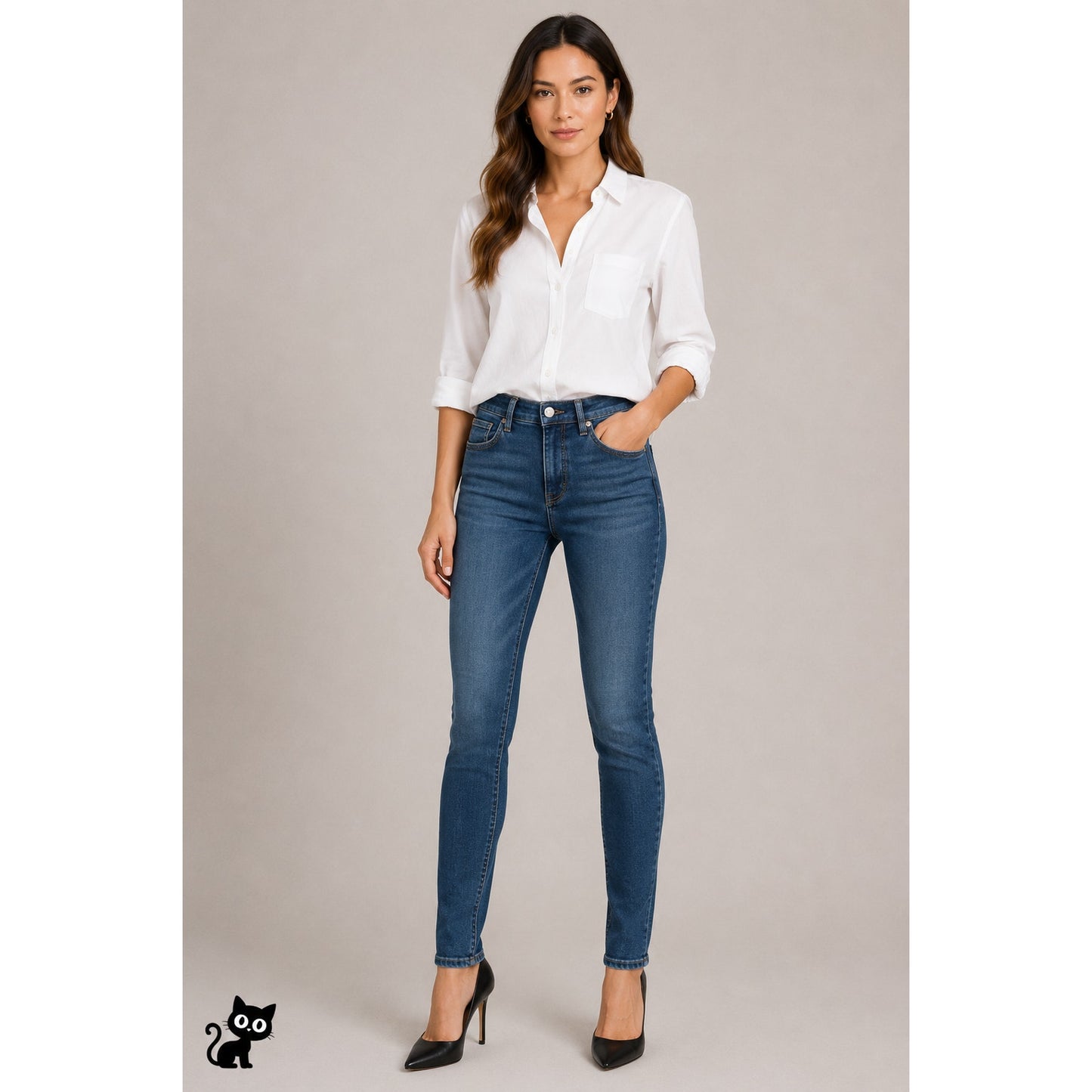 Zara Dark Medium Blue Wash High Waist Skinny Jeans 6