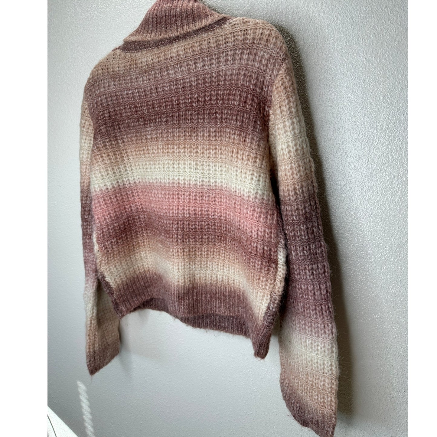 a. peach Cream Peach & Muted Red Striped Turtleneck Crop Sweater S