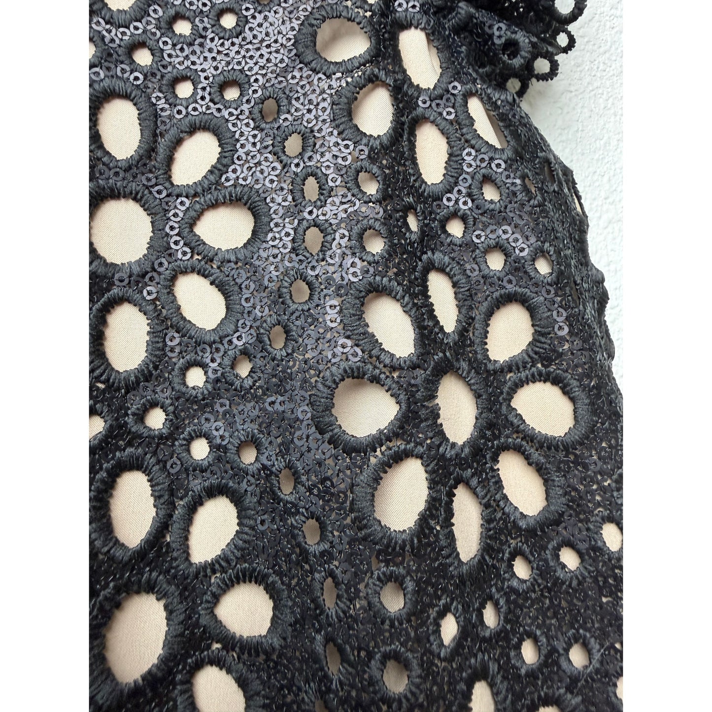Sea New York Black Eyelet Lace Mock Neck Ruffle Dress US 0