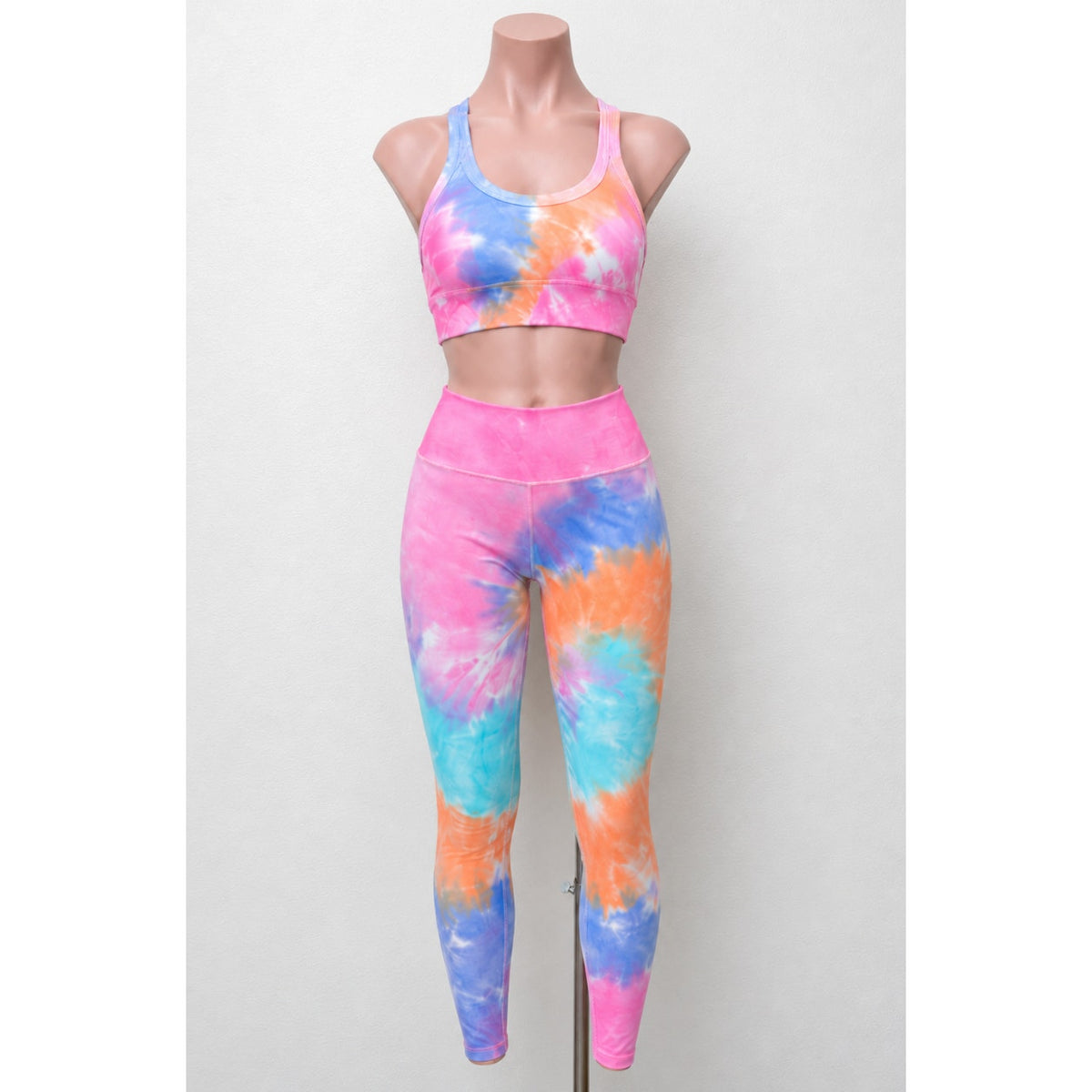 Chaser Pastel Pink Blue Orange Tie Dye Yoga Pants & Matching Sports Bra XS
