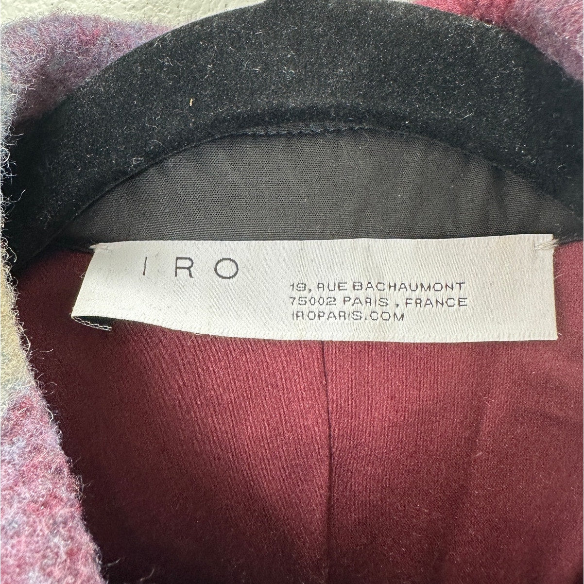 IRO Backpaip Mixed Blue & Burgundy Plaid Long Sleeve Wool Blend Coat L