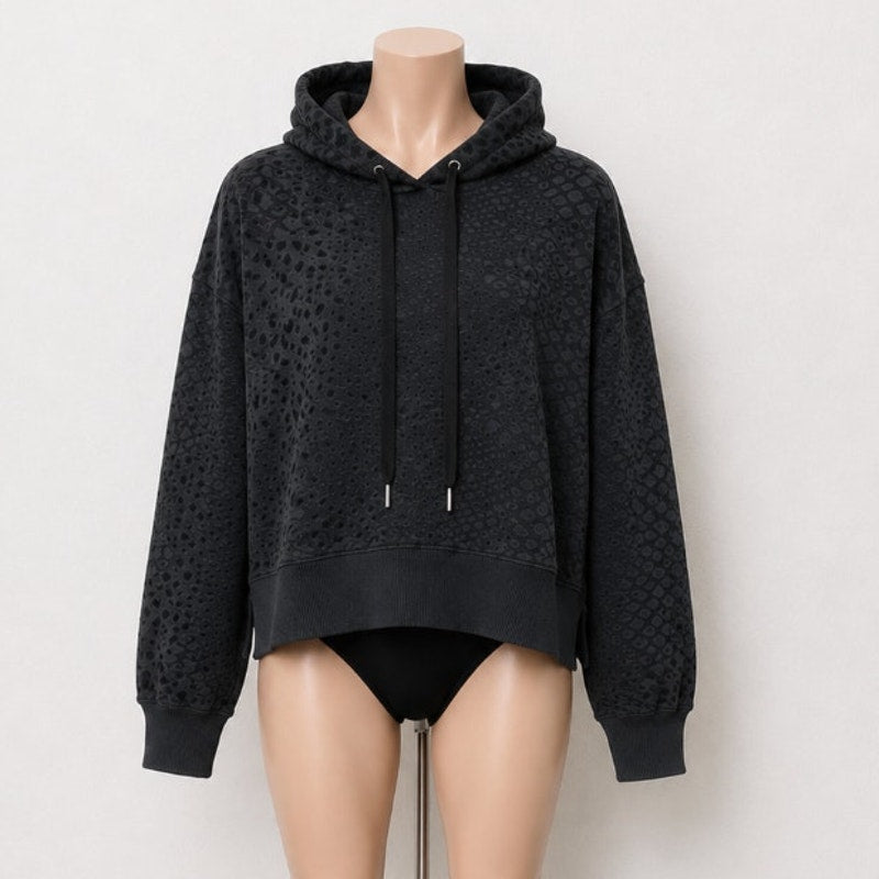 Black Tape Black Hooded Long Sleeve Cheetah Print Embossed Design Hoodie S