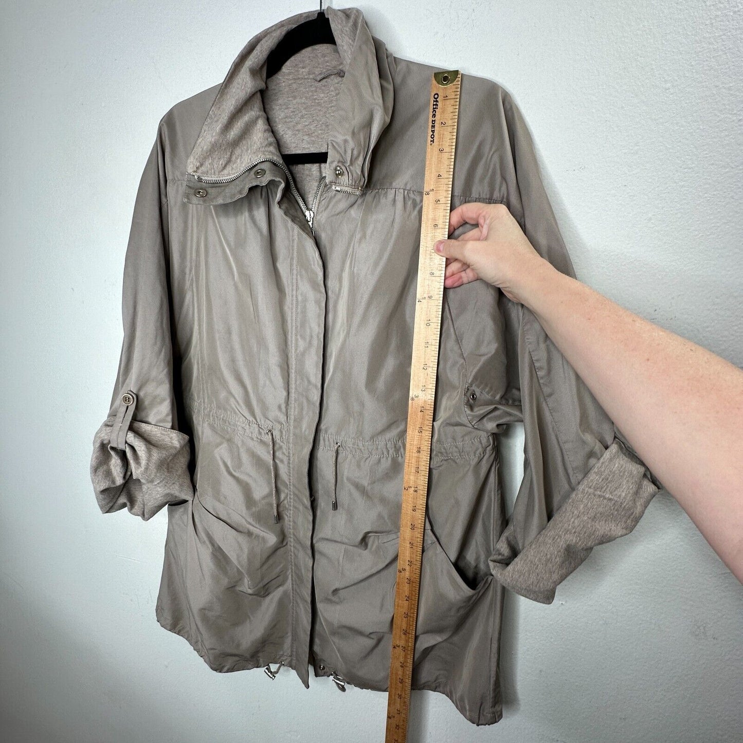 Brunello Cucinelli Taupe Gray Front-Snap Zip Cinch-Waist Windbreaker Jacket 46