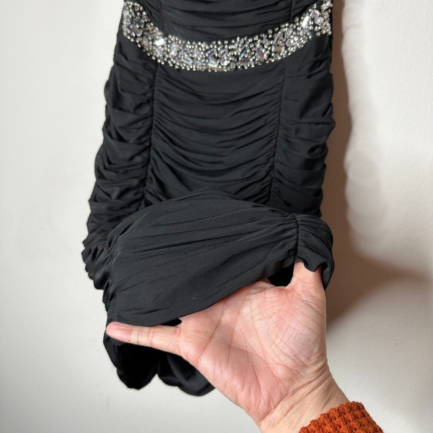 Nikibiki Black Strapless Ruched Bedazzled Rhinestone Front Waist Belt Mini Small