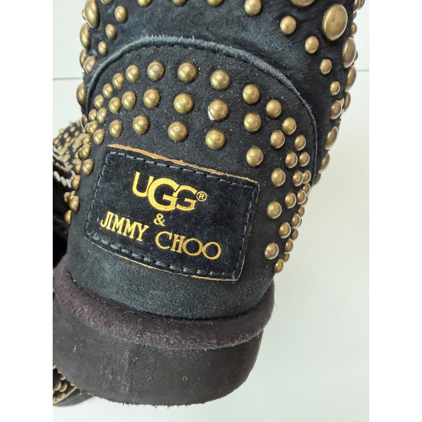 UGG x Jimmy Choo Mandah Studded Boots Black Gold Size 9