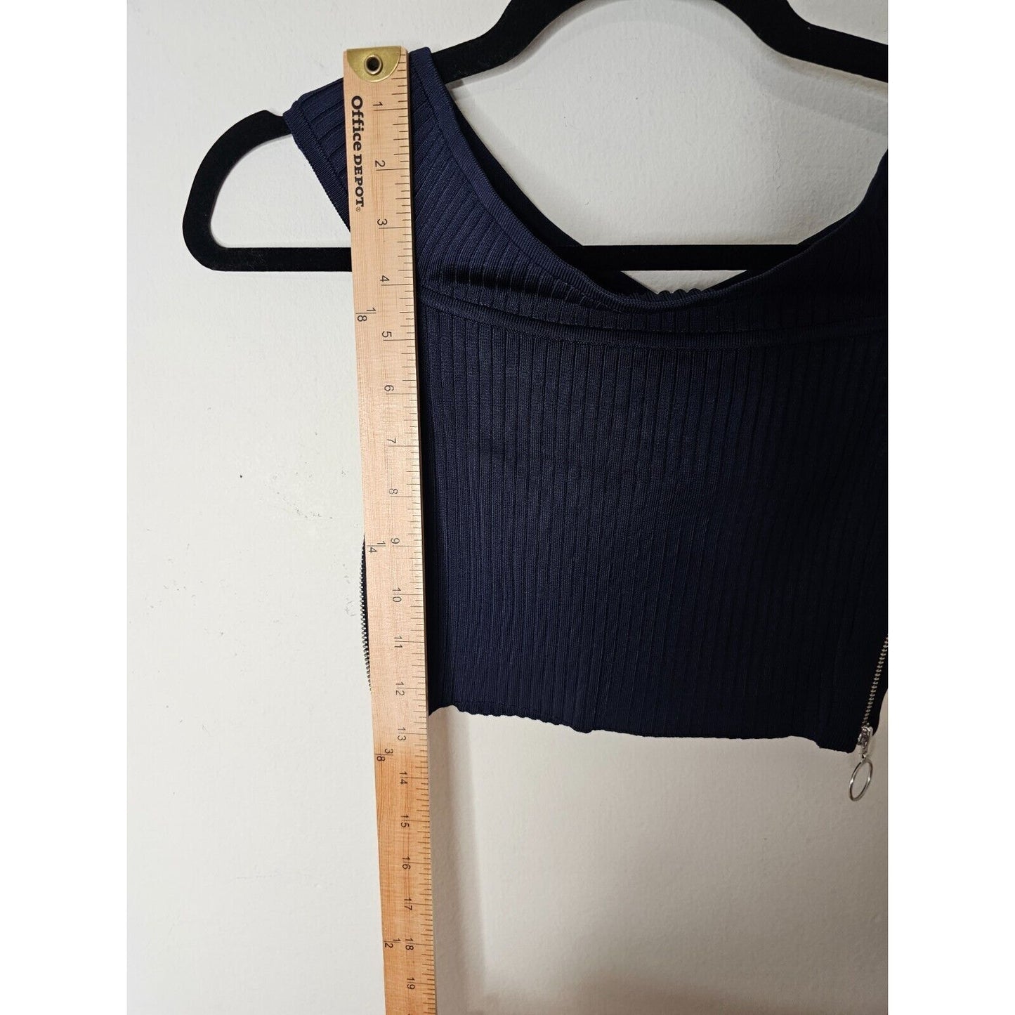 Arc Navy Blue Off Shoulder Ribbed Sweater Silver Side Zip Crop Top P S