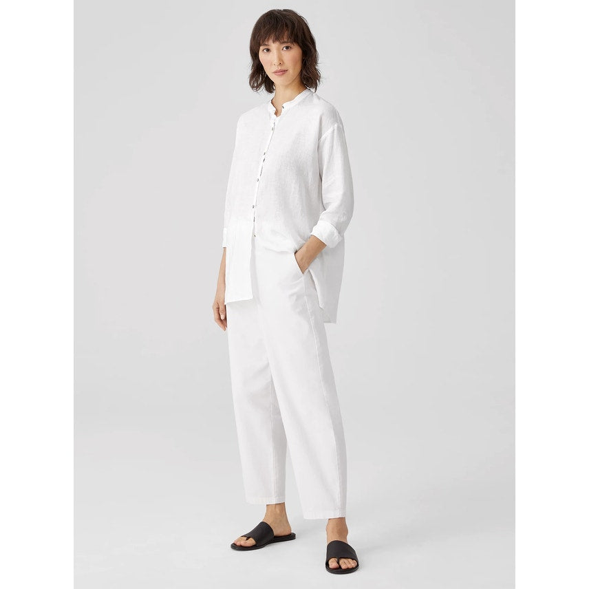 Eileen Fisher Pale Pink Organic Handkerchief Linen Mandarin Collar Shirt L