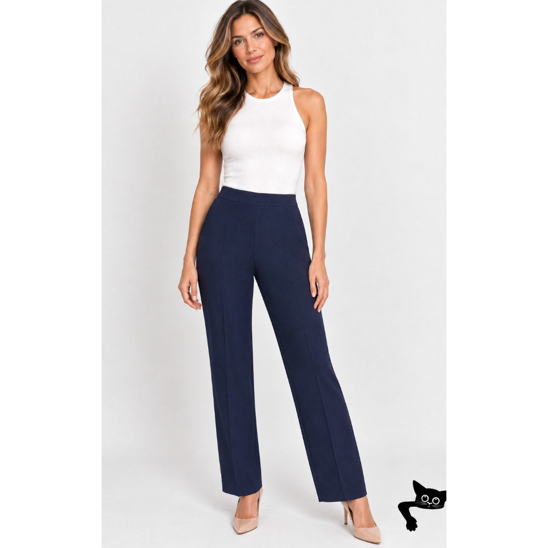 rag & bone Navy Blue Stretch Back Zip High Waist Trouser Pants 8
