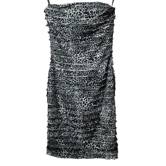 Bebe Black & White Leopard Print Tiered Mini Ruffle Bodycon Strapless Dress XS