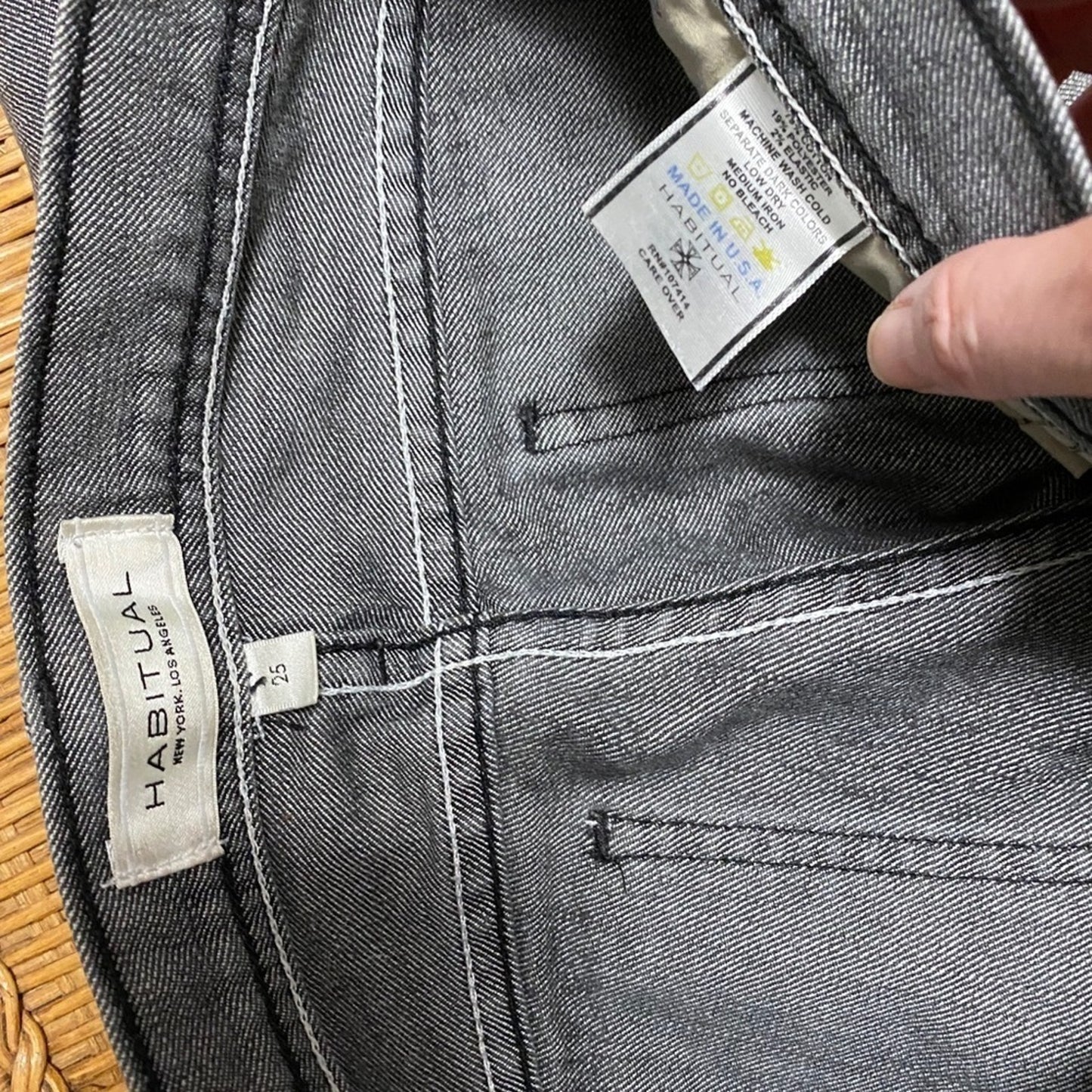Vintage Y2K Habitual Gray Black Low Rise Straight Skinny Denim Jeans 25