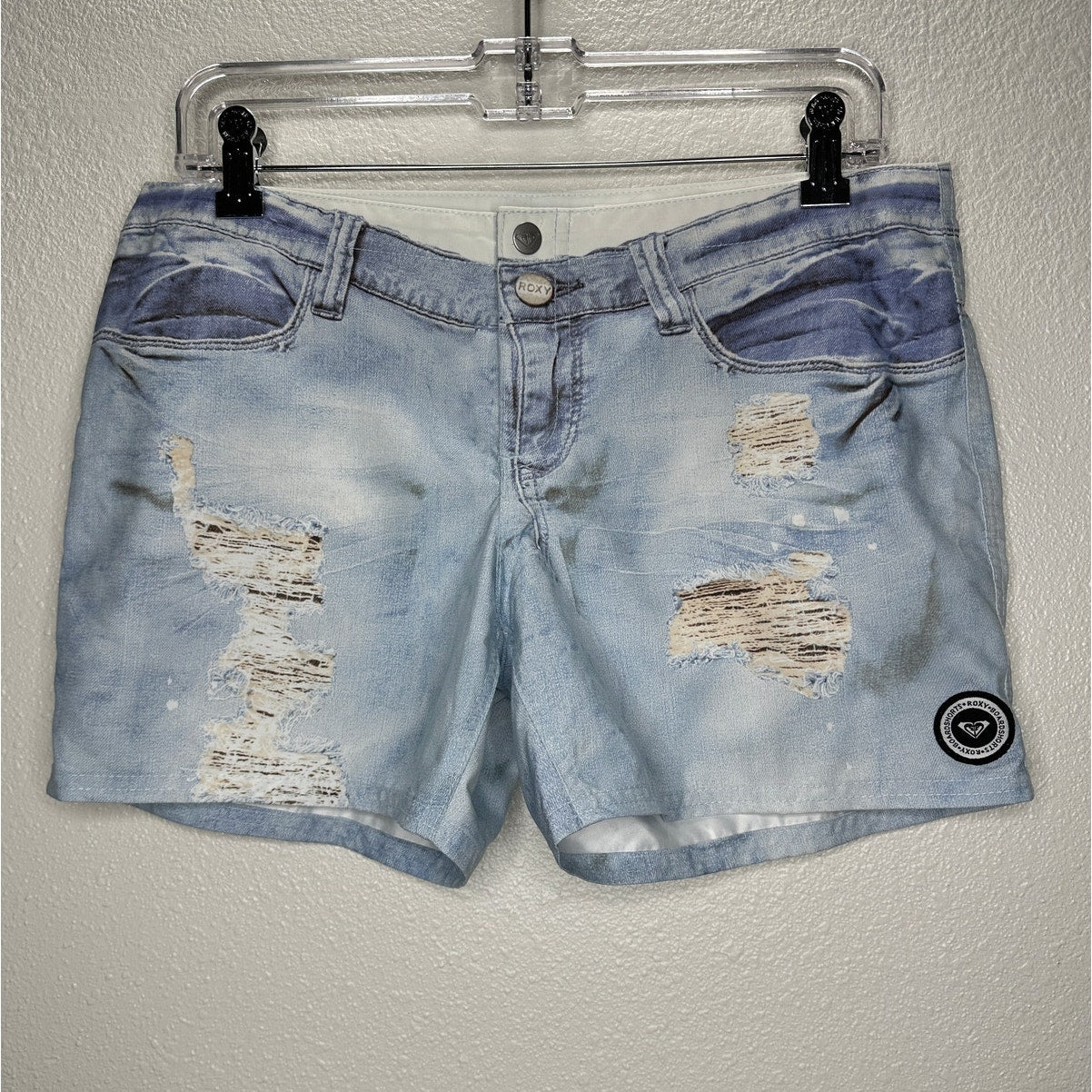 Roxy Estilo Faux Distressed Blue Jean Print On Poly Shorts 7