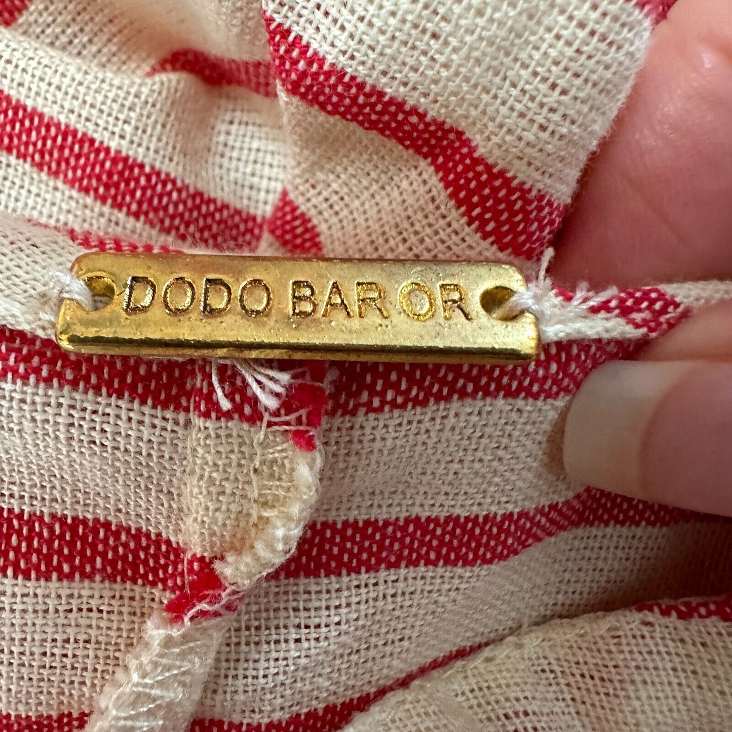 DODO BAR Tan & Red Stripe Polka Dot Ruffle Fringe Maxi Boho Resort Dress  S
