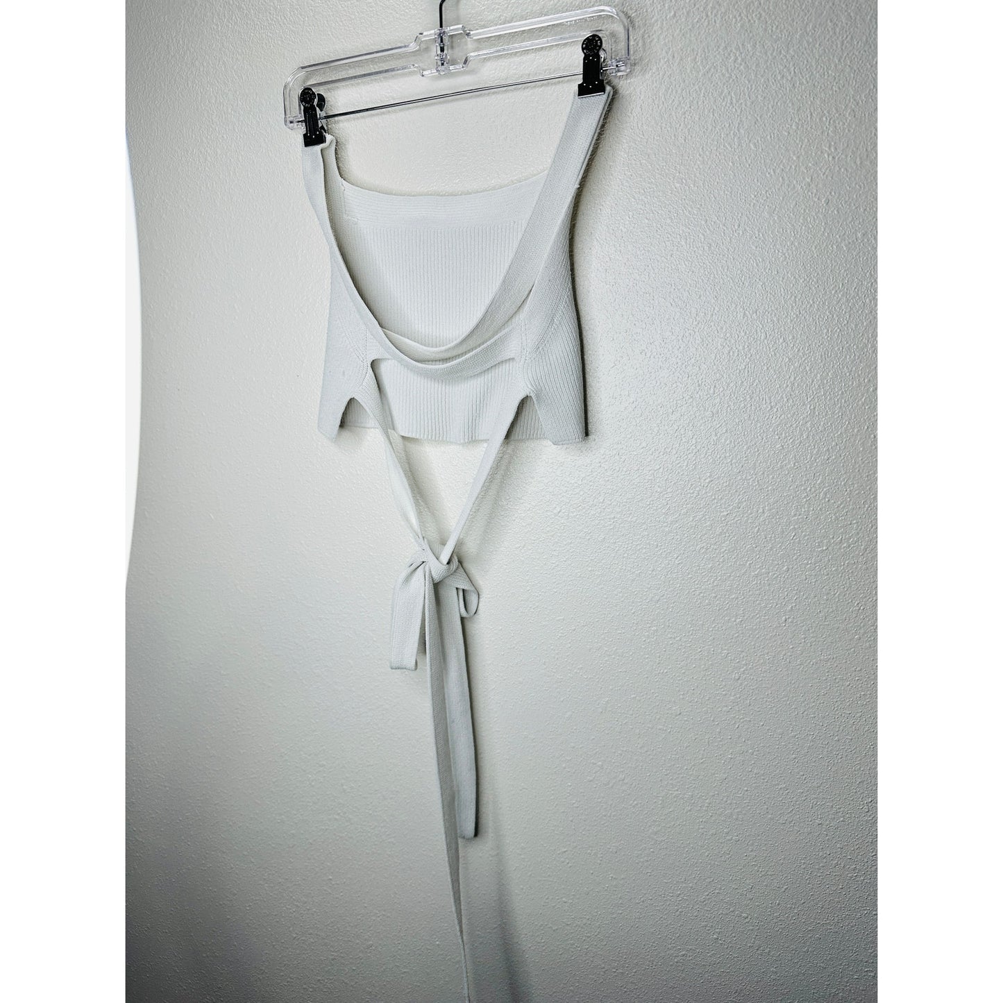 Wilfred Ivory White Knit Criss Cross Crop Sweater Top Large