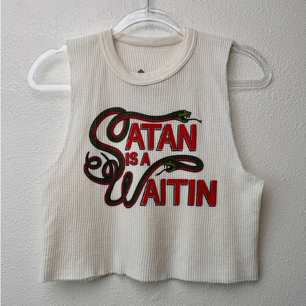 Indera Satan Is A Waitin Snake Graphic Thermal Crop Tank Top Large