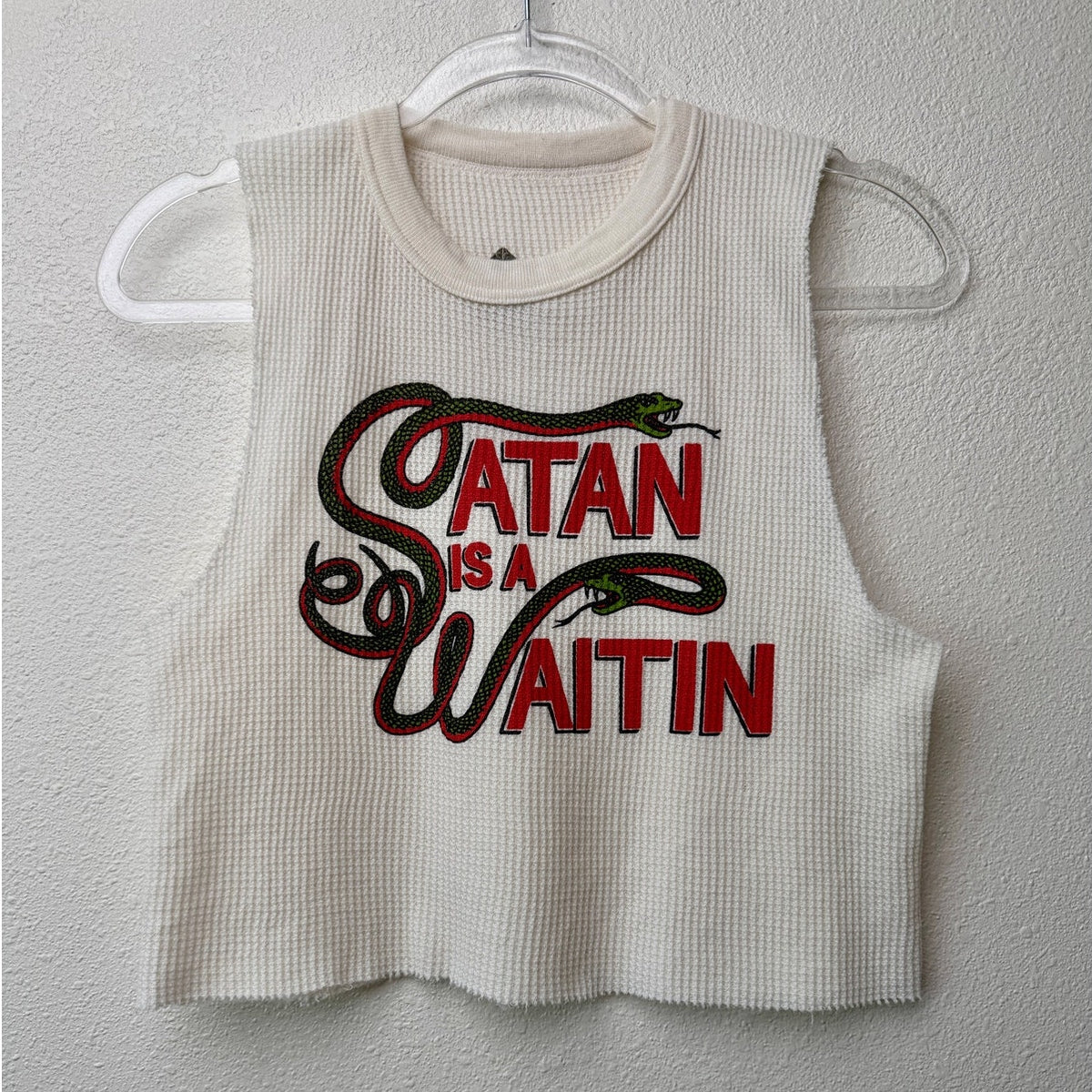Indera Satan Is A Waitin Snake Graphic Thermal Crop Tank Top Large