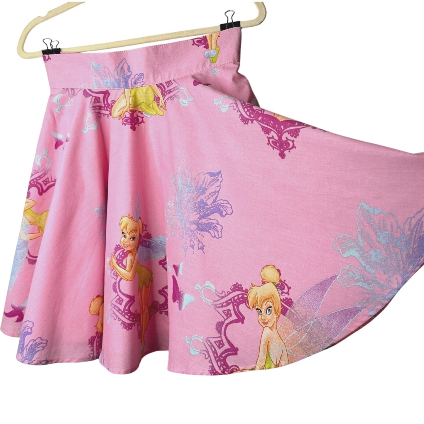 RARE Vintage Pink Tinker Bell Print Circle Skirt Lined Zip & Button Close S