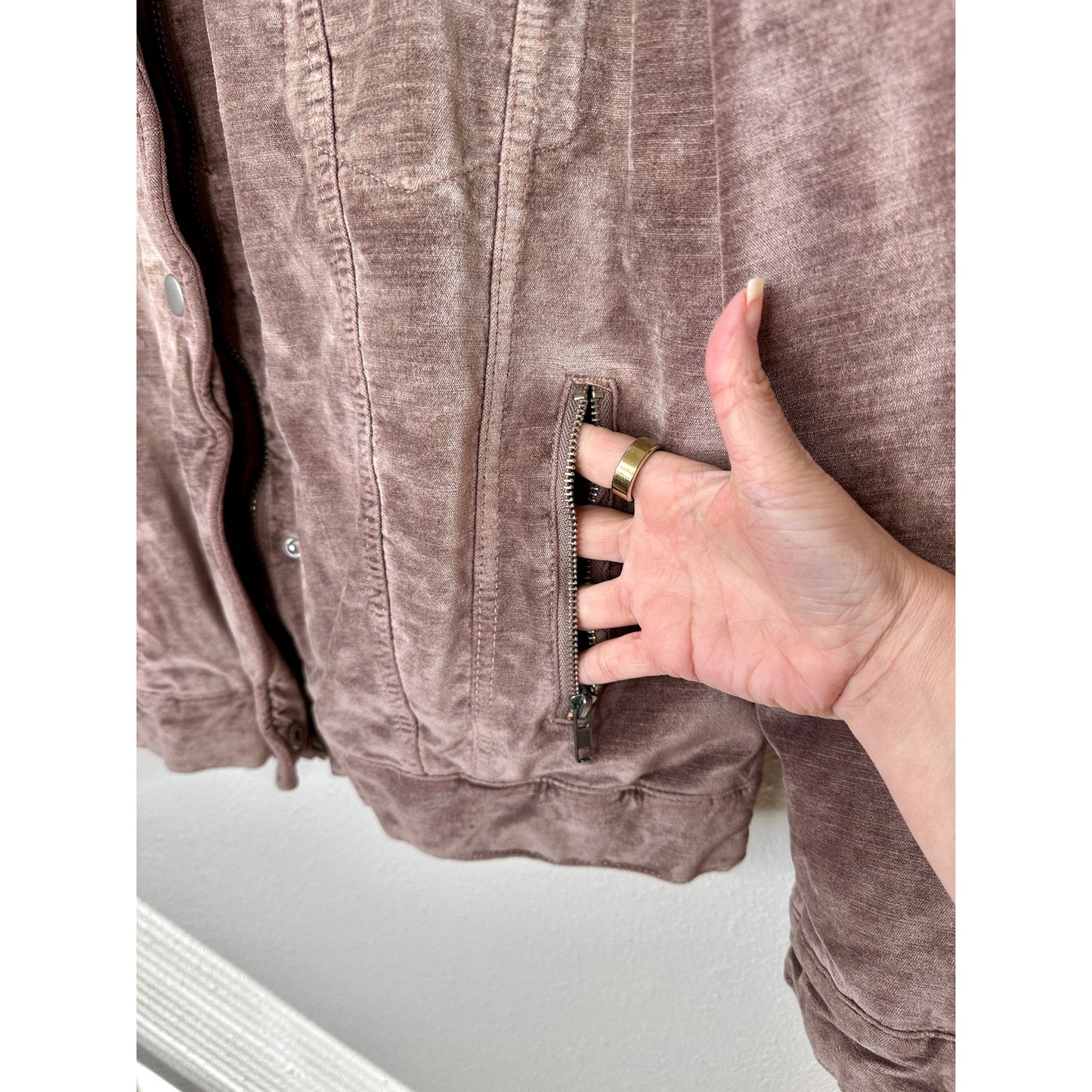 Free People Mauve Velvet Front Zip Trucker Bomber Jacket XS / S