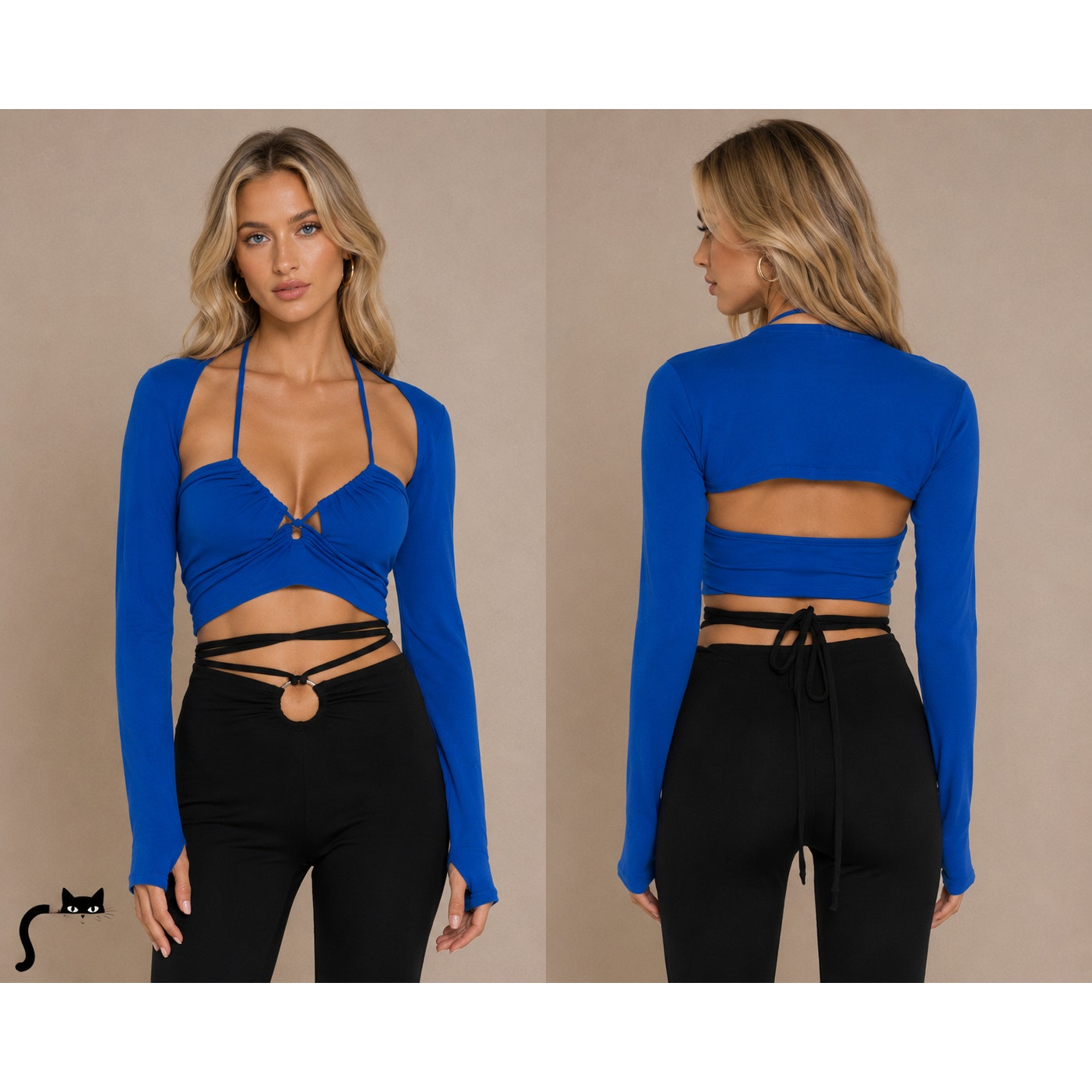 by.DYLN Cobalt Blue Tube Top O-Ring Hole Cutouts with Shrug Cardigan XS