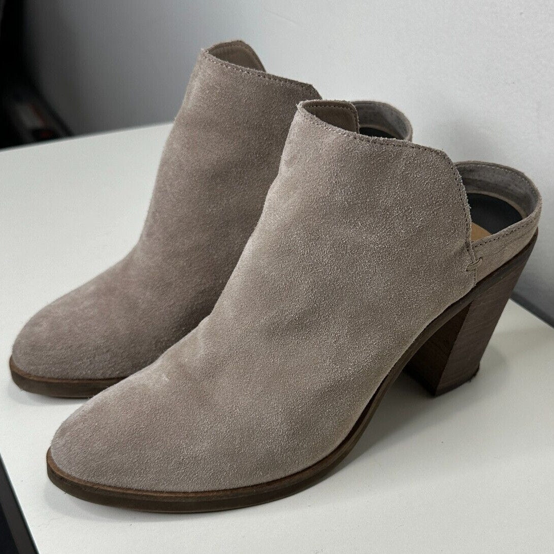 Dolce Vita Gray Taupe Selene Suede Almond toe Slide Mule Bootie Block Heels 7.5