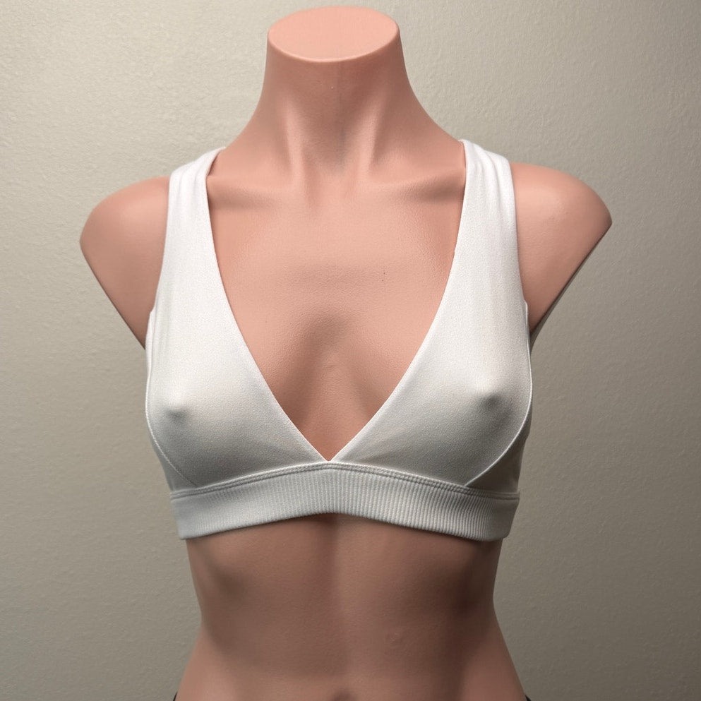 Alo Yoga White Deep V Racerback Sports Bra Alosoft XS