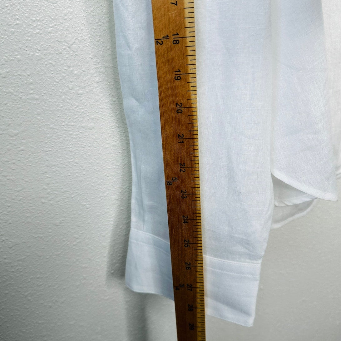 100% Capri Off White Dusty Blue Embroidered Pebble Rock Button Down Shirt XXL
