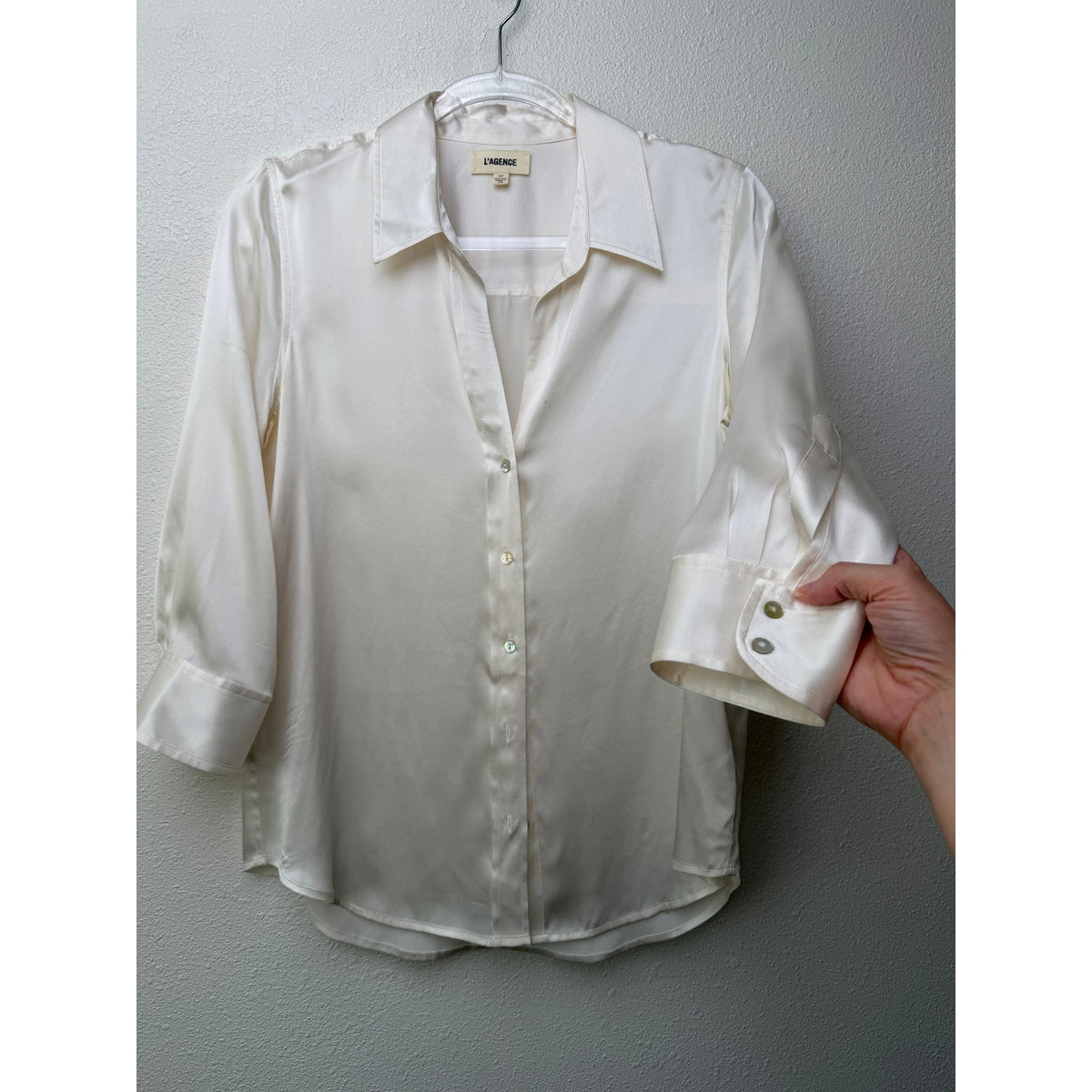 L'Agence Ivory Silk Button Front Blouse Women S