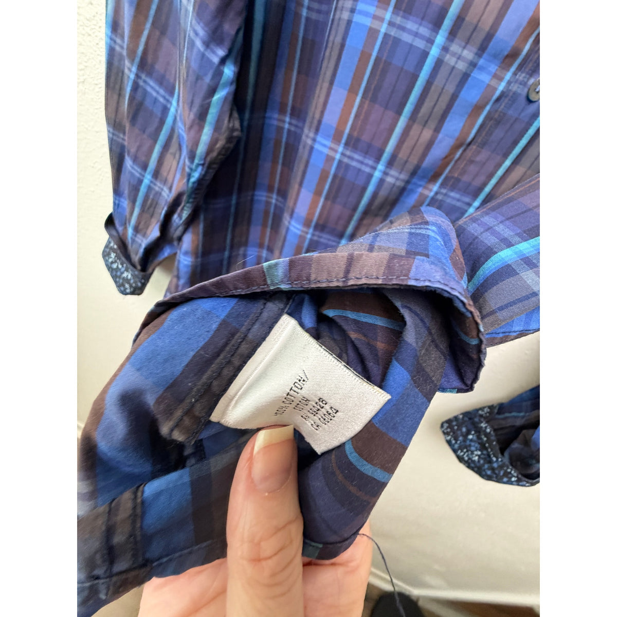 Bugatchi Plaid Button Front Shirt Blue Brown Gray Men’s L