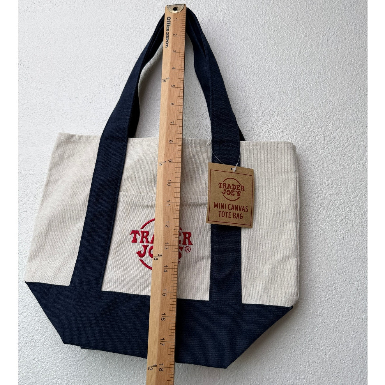 NWT Trader Joe’s Mini Canvas Tote Bag Navy Cream Red Logo Grocery Shopper