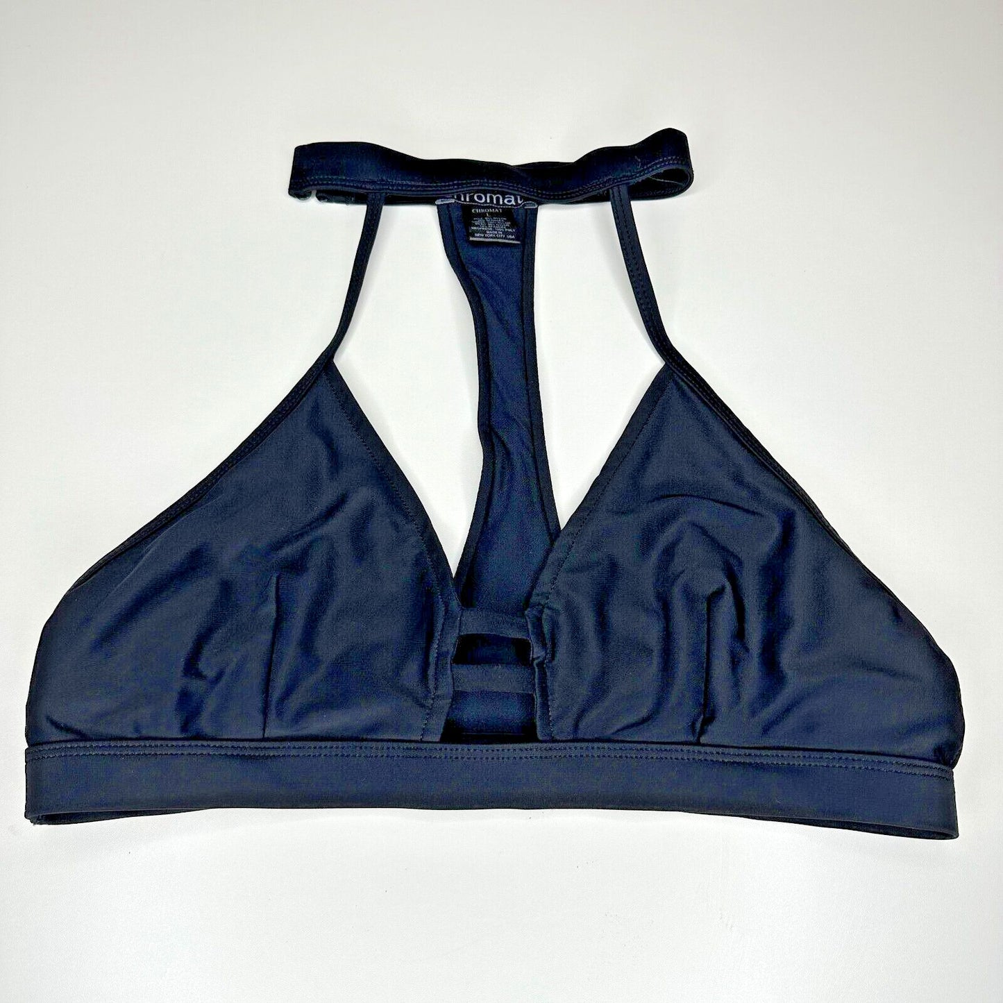 Chromat Black T-Racerback Stretch Halter Sports Bra Bikini Top Large
