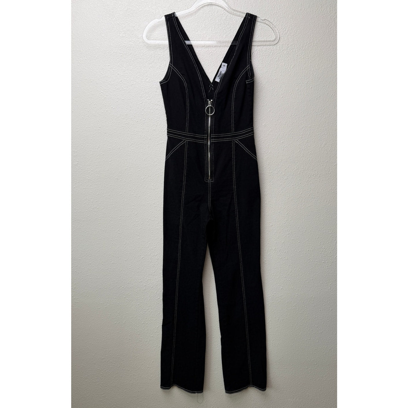Tiger Mist Black Contrast Stitch Front Zip Wide Leg Jumpsuit Size S