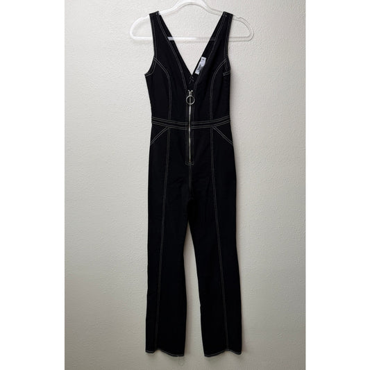 Tiger Mist Black Contrast Stitch Front Zip Wide Leg Jumpsuit Size S