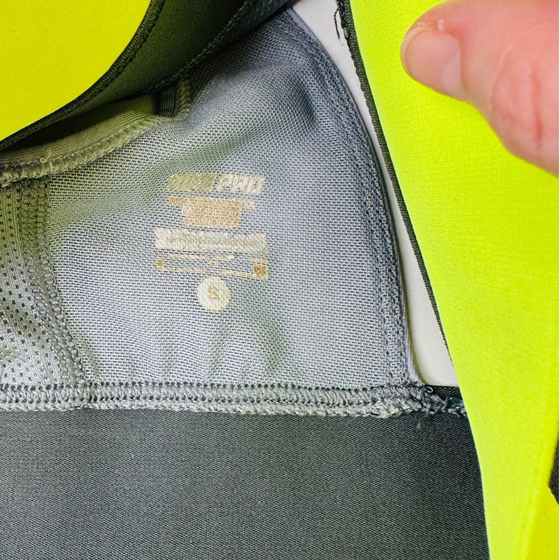 Nike Pro Gray Black Florescent Yellow Sports Bra Small