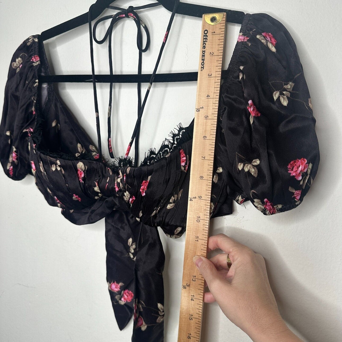 Rat & Boa Bonita Chic Satin Black Pink Floral Tie Top Sweetheart Neck Lace S